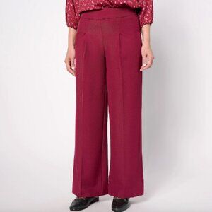 Isaac Mizrahi Regular Timeless Twill Wide Leg Pants , Sangria more sizes a609795